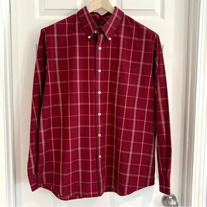 Dockers Red Plaid Button Up Shirt Casual Dress Shirt Men Sz L 16-16.5  Holiday